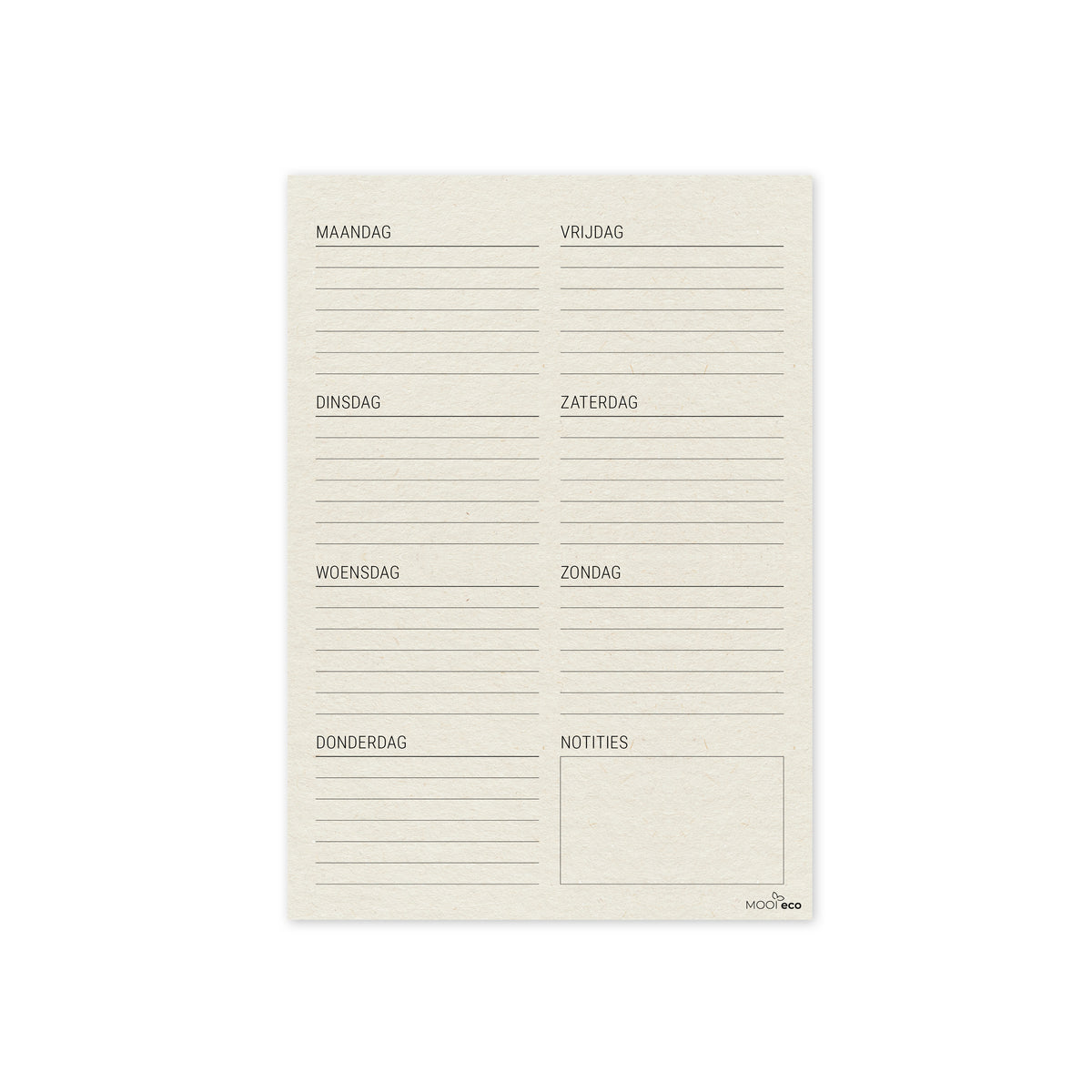 Duurzame weekplanner met dagindeling zonder datum - boomvrij papier / plasticvrij verpakt