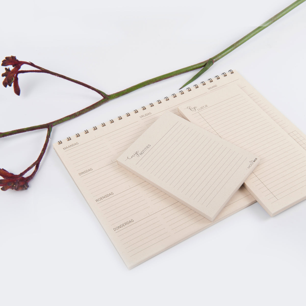 Duurzame planner en notitieblokken, gemaakt van papier van landbouwrestafval, hier worden geen bomen voor gekapt
