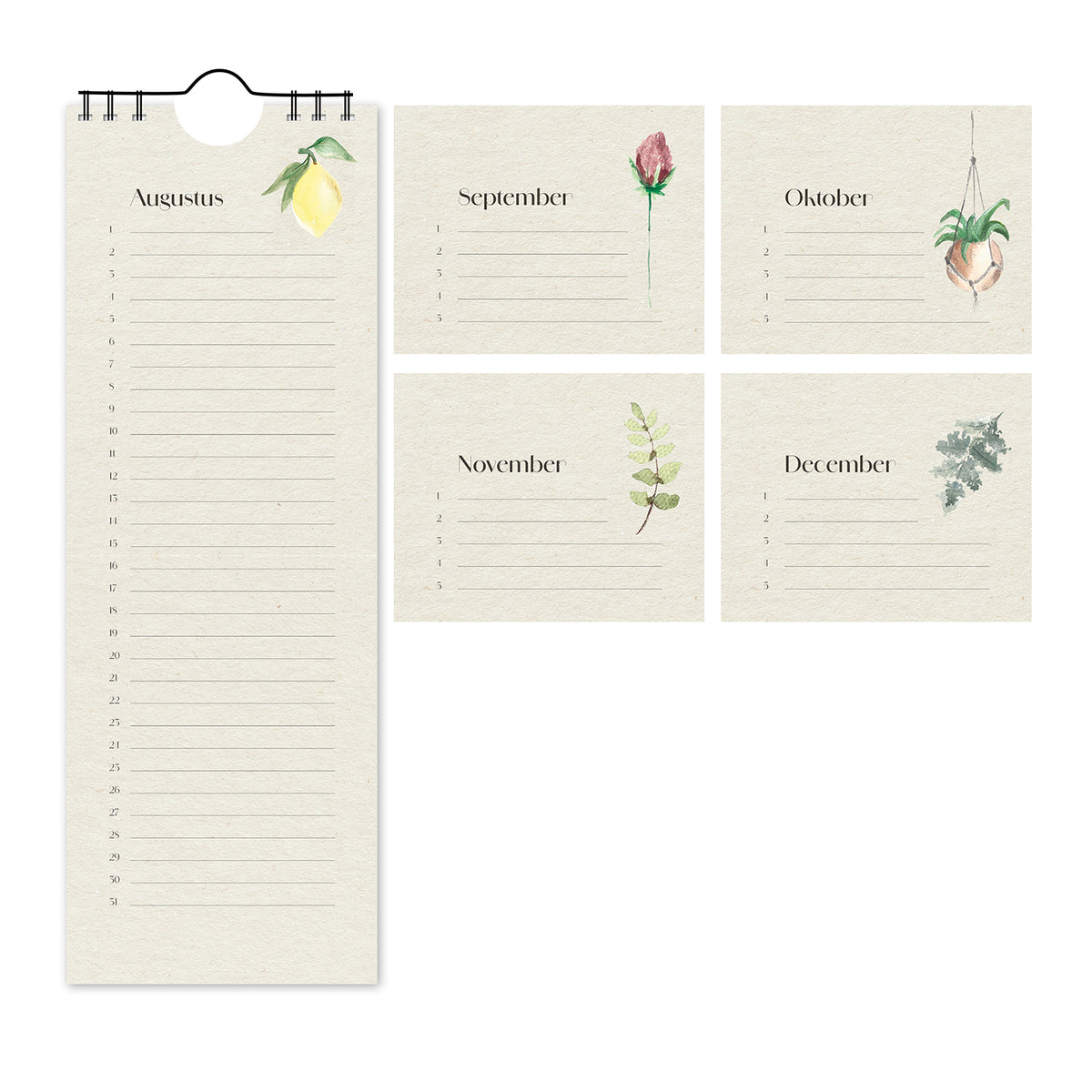 Duurzame Verjaardagskalender met subtiele Aquareltekeningen