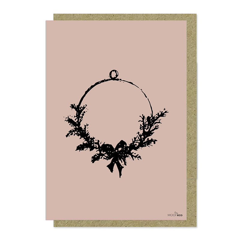 Een mooie grote duurzame kaart met een afbeelding van een krans. De illustraties zijn gemaakt in onze grafische studio. Gedrukt op Paperwise Naturel, boomvrij papier van landbouwrestafval.