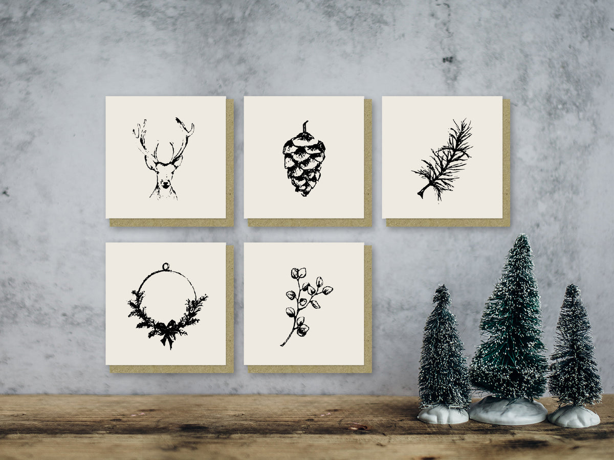 Duurzame kerstkaarten mix | Set van 5