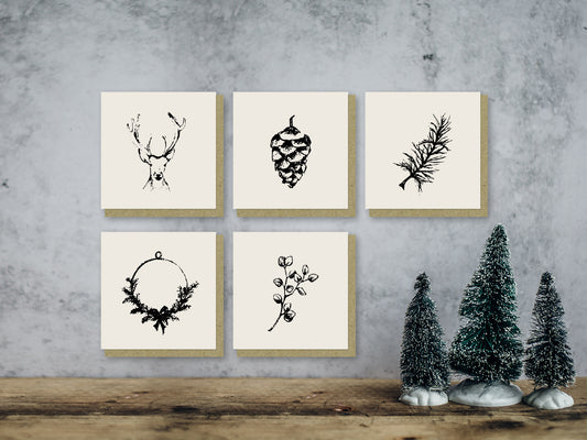 Duurzame kerstkaarten mix | Set van 5