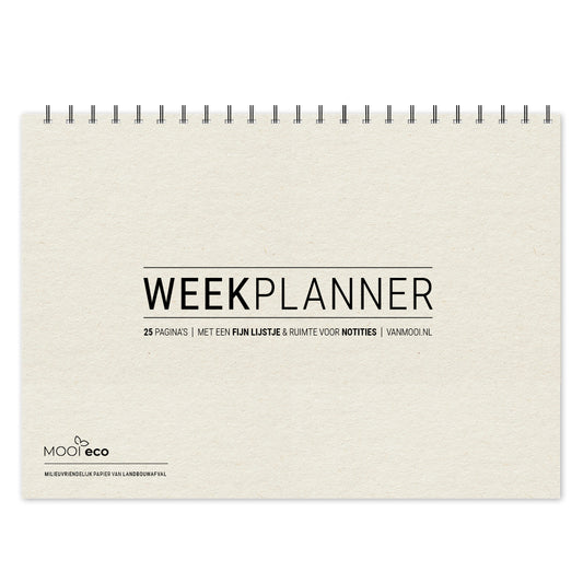 Duurzame half jaar planner gemaakt van papier van landbouwrestafval, hier worden geen bomen voor gekapt