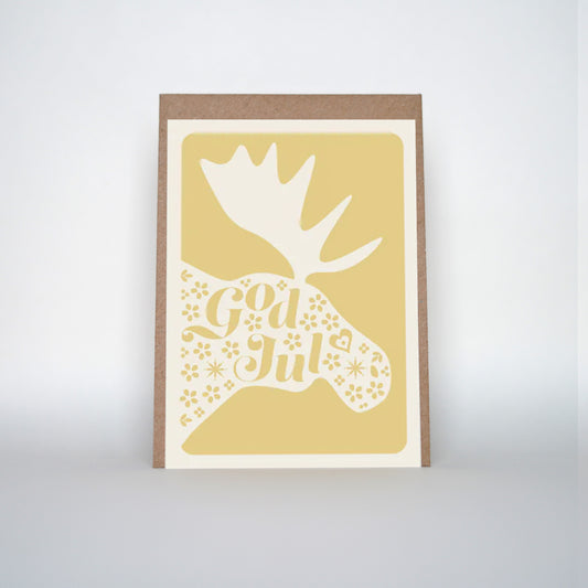 Een mooie duurzame enkele kaart met een eland voor een Kerstgroet of een Nieuwjaarswens. De illustraties zijn gemaakt in onze grafische studio. Gedrukt op Paperwise Naturel, boomvrij papier van landbouwrestafval. 