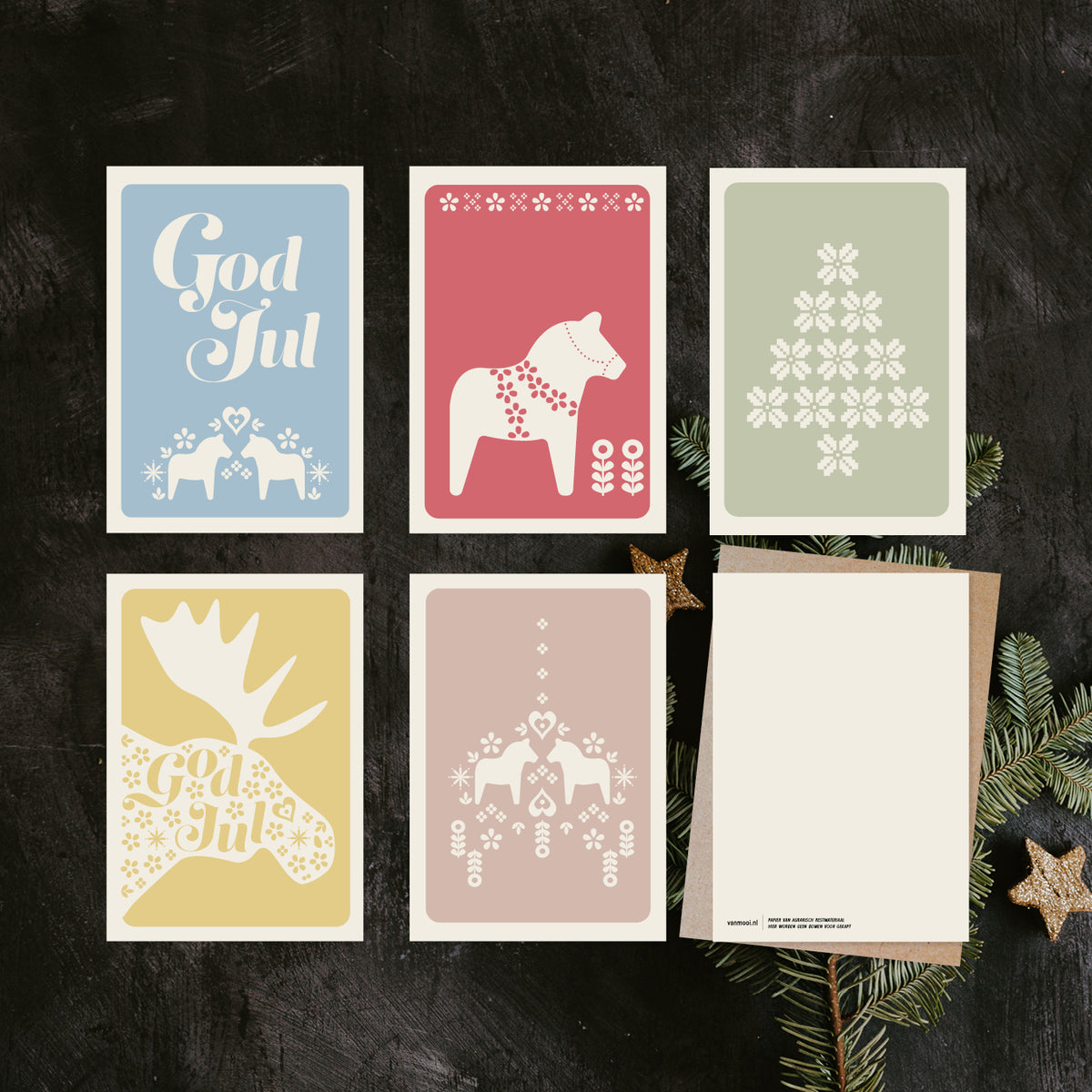 Duurzame Zweedse kerstkaarten mix | 5 stuks